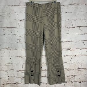 ZARA Womens L Black Tan Houndstooth Check Split Hem Pants Trousers Officewear